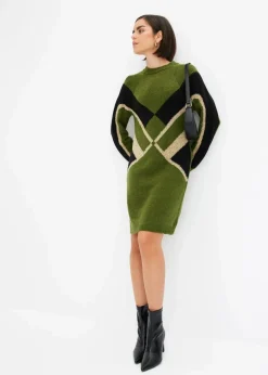 bonprix Strickmode|Kleider^Strickkleid mit Glitzereffekt oliv/schwarz/gold