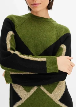 bonprix Strickmode|Kleider^Strickkleid mit Glitzereffekt oliv/schwarz/gold