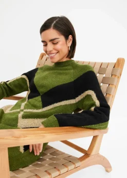 bonprix Strickmode|Kleider^Strickkleid mit Glitzereffekt oliv/schwarz/gold