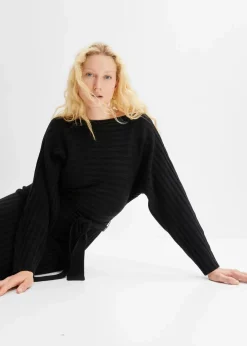 bonprix Kleider^Strickkleid mit Gürtel (2-tlg.Set) schwarz