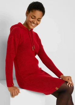bonprix Kleider|Strickmode^Strickkleid mit Kapuze tiefrot