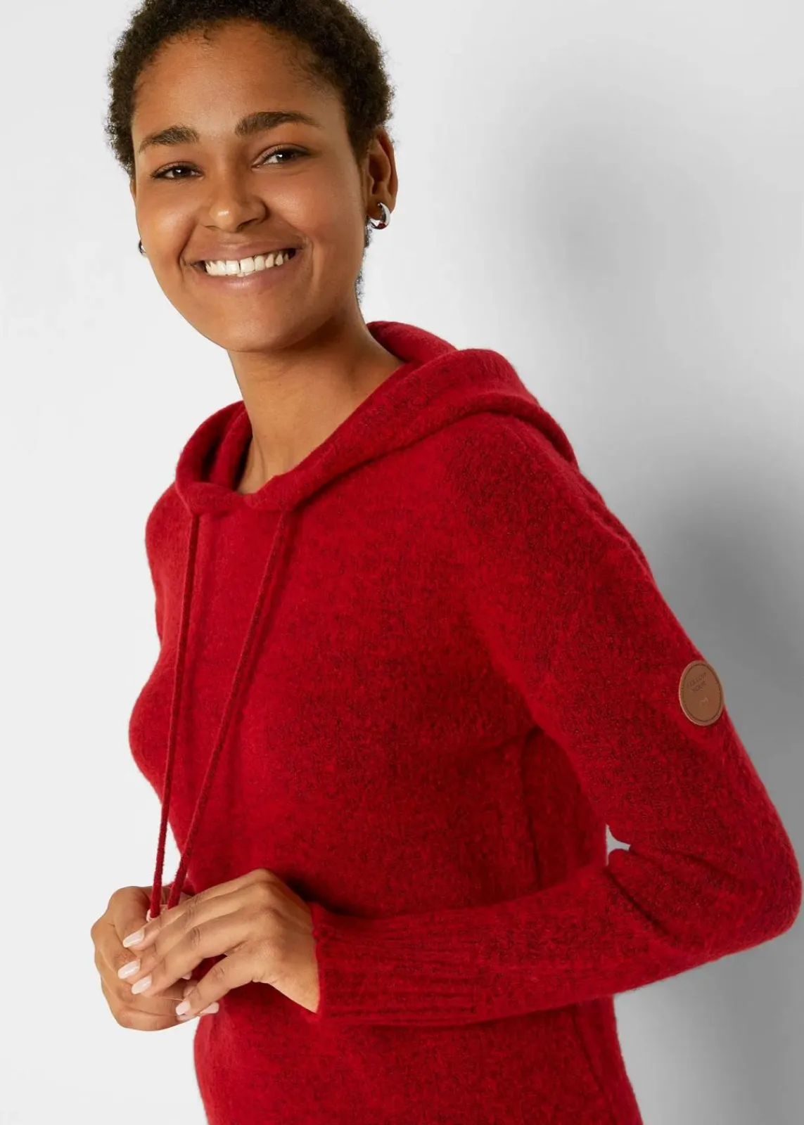 bonprix Kleider|Strickmode^Strickkleid mit Kapuze tiefrot