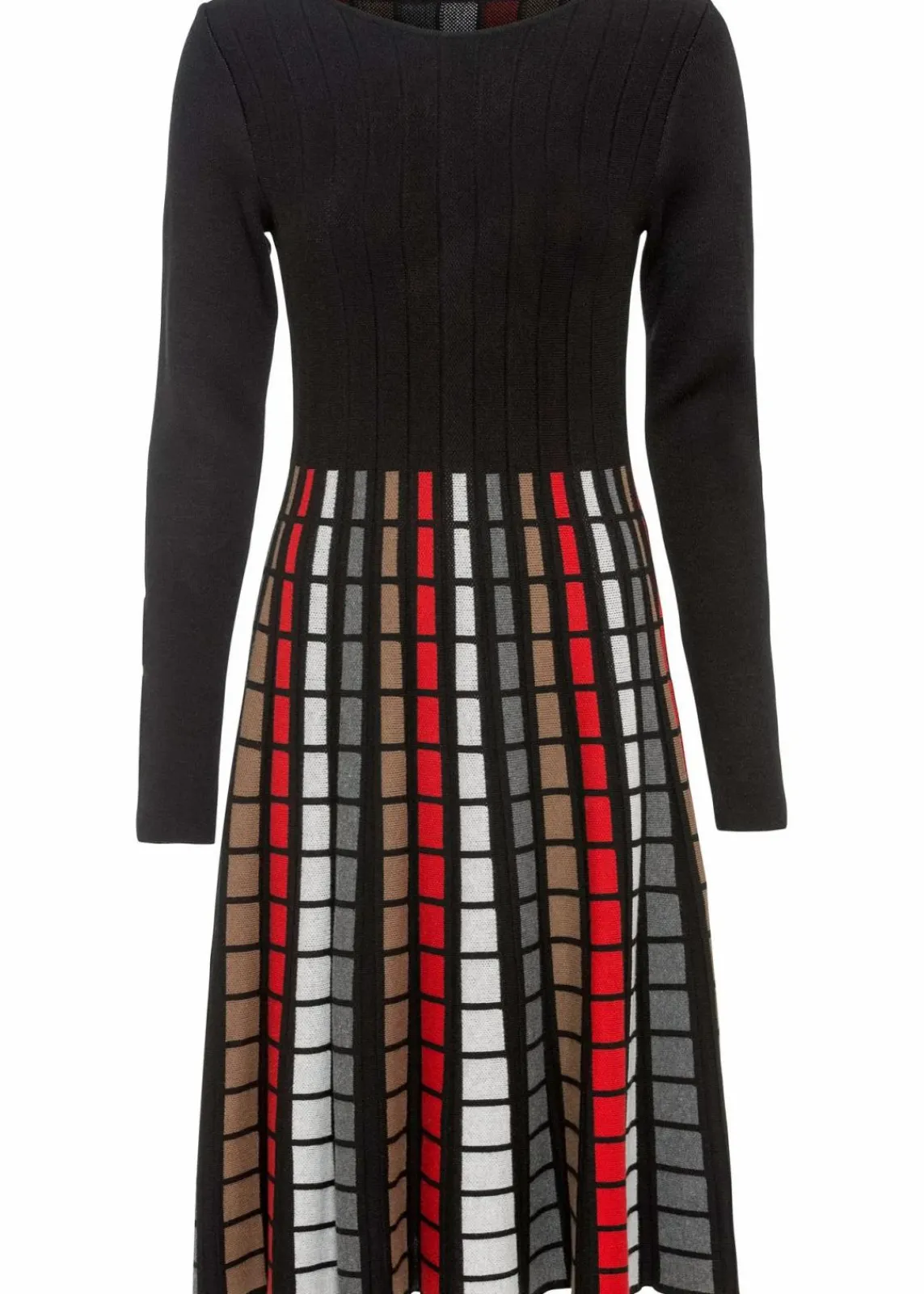 bonprix Bekleidung·Umstandsmode|Bekleidung·Pullover & Strickjacken^Strickkleid mit Karos schwarz/rot/braun/wollweiß kariert