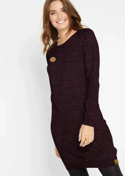 bonprix Bekleidung·Umstandsmode|Strickmode^Strickkleid mit Lederimitat-Details kastanienrot meliert