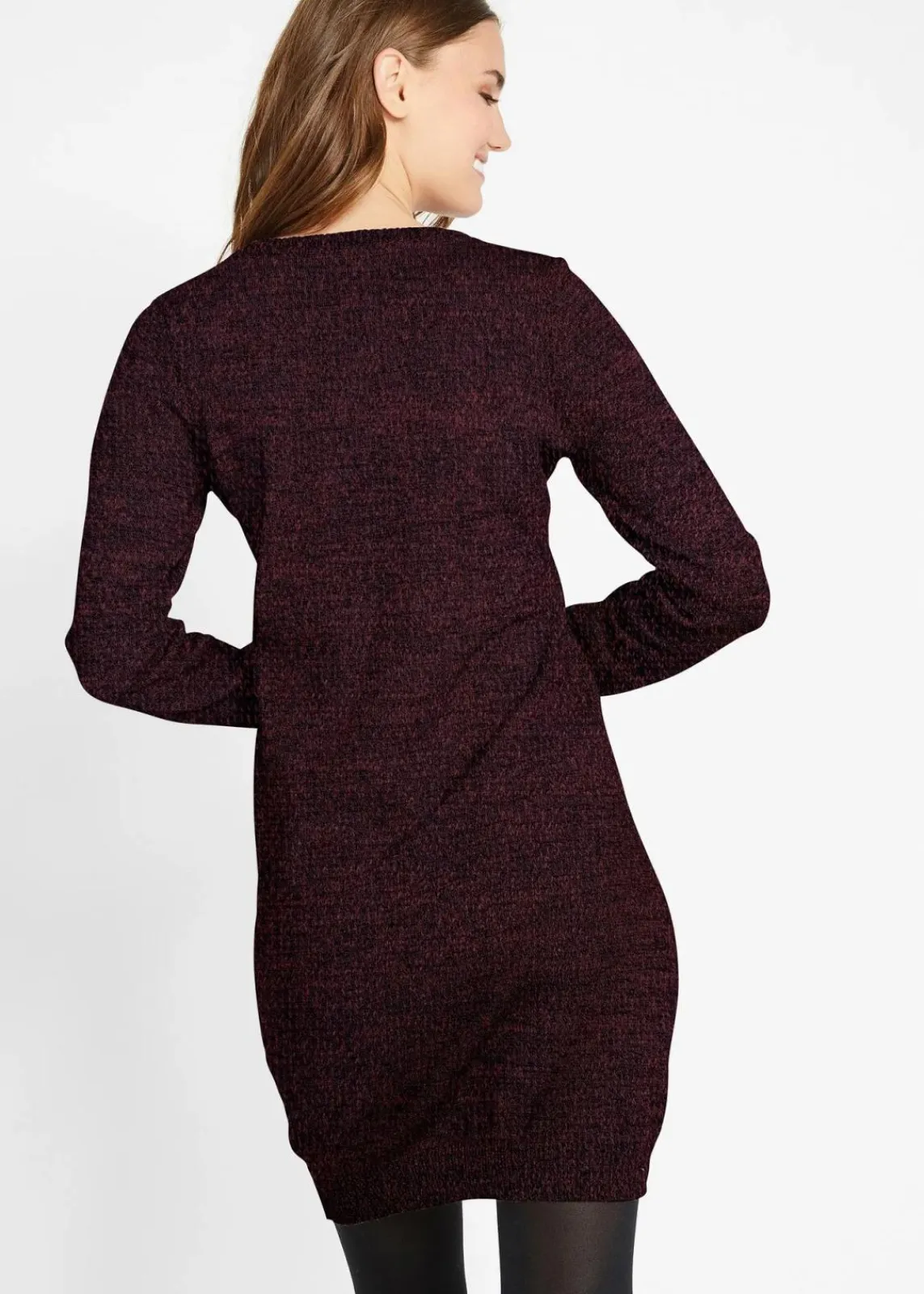 bonprix Bekleidung·Umstandsmode|Strickmode^Strickkleid mit Lederimitat-Details kastanienrot meliert
