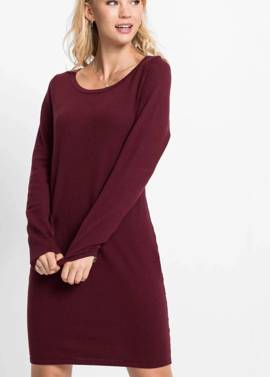 bonprix Bekleidung·Umstandsmode|Strickmode^Strickkleid mit legerem Schnitt dunkelrot