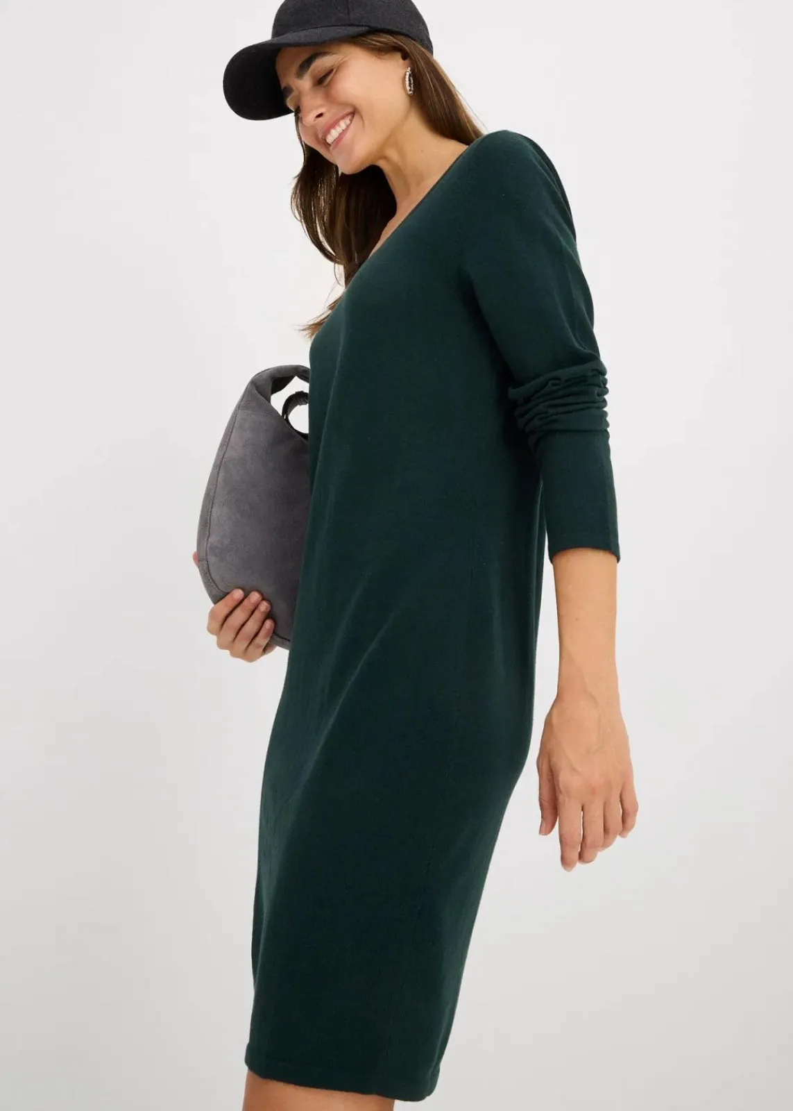 bonprix Bekleidung·Umstandsmode|Strickmode^Strickkleid mit legerem Schnitt tiefgrün