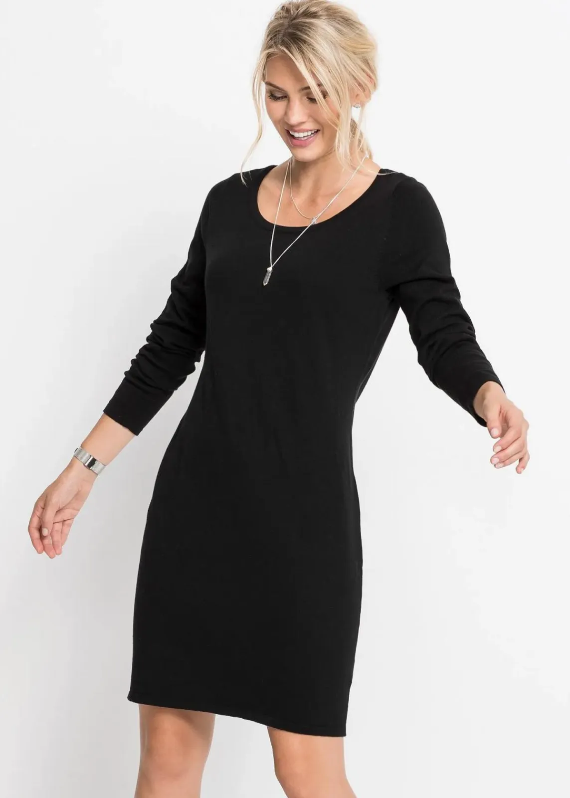 bonprix Basics|Bekleidung·Pullover & Strickjacken^Strickkleid mit legerem Schnitt schwarz