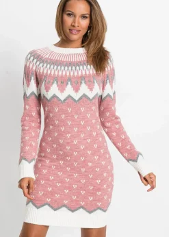 bonprix Bekleidung·Umstandsmode|Strickmode^Strickkleid mit Norwegermuster rosa norwegermuster