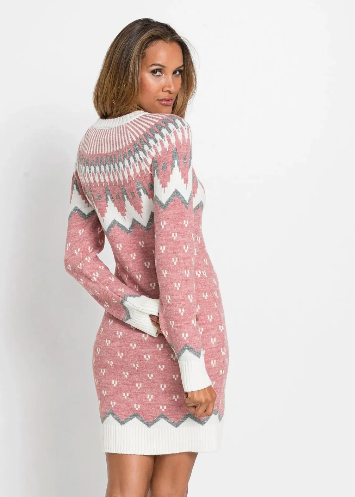 bonprix Bekleidung·Umstandsmode|Strickmode^Strickkleid mit Norwegermuster rosa norwegermuster
