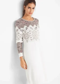bonprix Bekleidung·Umstandsmode|Kleider^Strickkleid mit Norwegermuster wollweiß Norwegermuster