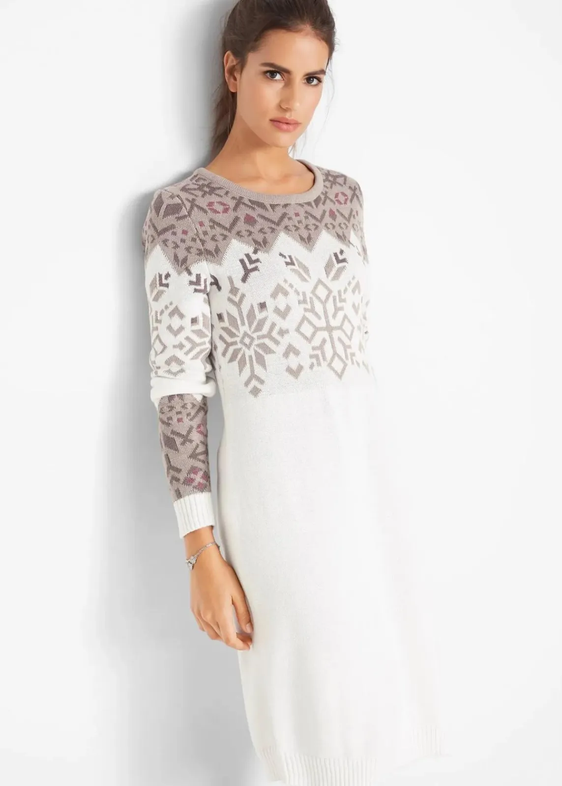 bonprix Bekleidung·Umstandsmode|Kleider^Strickkleid mit Norwegermuster wollweiß Norwegermuster