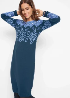 bonprix Bekleidung·Umstandsmode|Kleider^Strickkleid mit Norwegermuster dunkelblau Norwegermuster