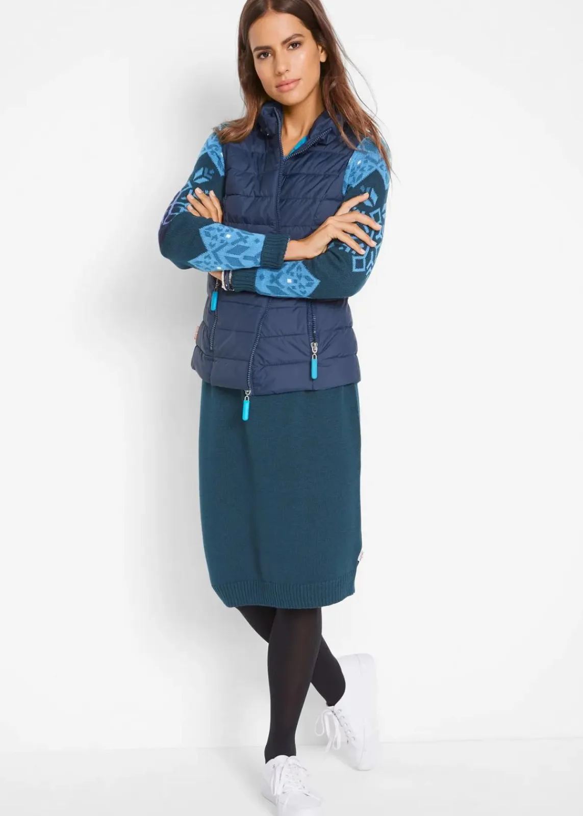 bonprix Bekleidung·Umstandsmode|Kleider^Strickkleid mit Norwegermuster dunkelblau Norwegermuster