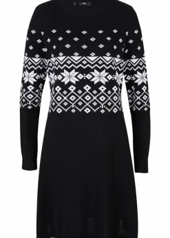 bonprix Bekleidung·Umstandsmode|Bekleidung·Pullover & Strickjacken^Strickkleid mit Norwegermuster schwarz/weiß norwegermuster