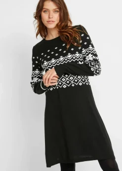 bonprix Bekleidung·Umstandsmode|Bekleidung·Pullover & Strickjacken^Strickkleid mit Norwegermuster schwarz/weiß norwegermuster