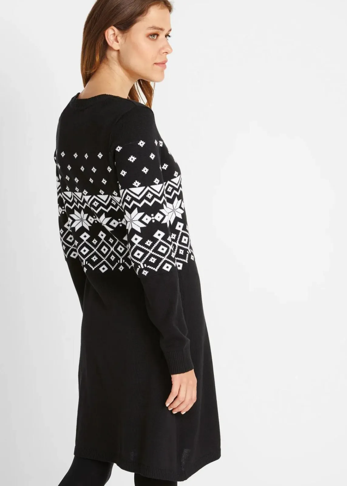bonprix Bekleidung·Umstandsmode|Bekleidung·Pullover & Strickjacken^Strickkleid mit Norwegermuster schwarz/weiß norwegermuster
