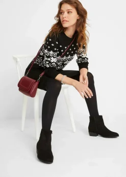 bonprix Bekleidung·Umstandsmode|Bekleidung·Pullover & Strickjacken^Strickkleid mit Norwegermuster schwarz/weiß norwegermuster