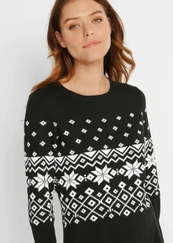 bonprix Bekleidung·Umstandsmode|Bekleidung·Pullover & Strickjacken^Strickkleid mit Norwegermuster schwarz/weiß norwegermuster