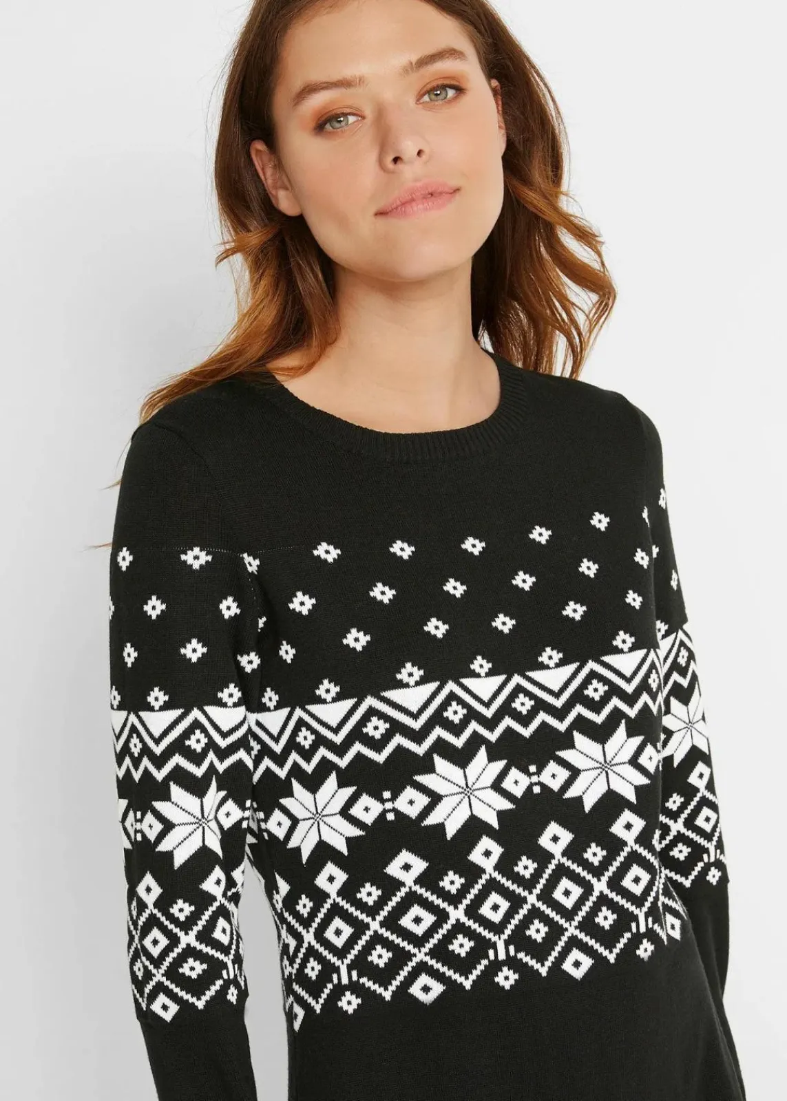 bonprix Bekleidung·Umstandsmode|Bekleidung·Pullover & Strickjacken^Strickkleid mit Norwegermuster schwarz/weiß norwegermuster