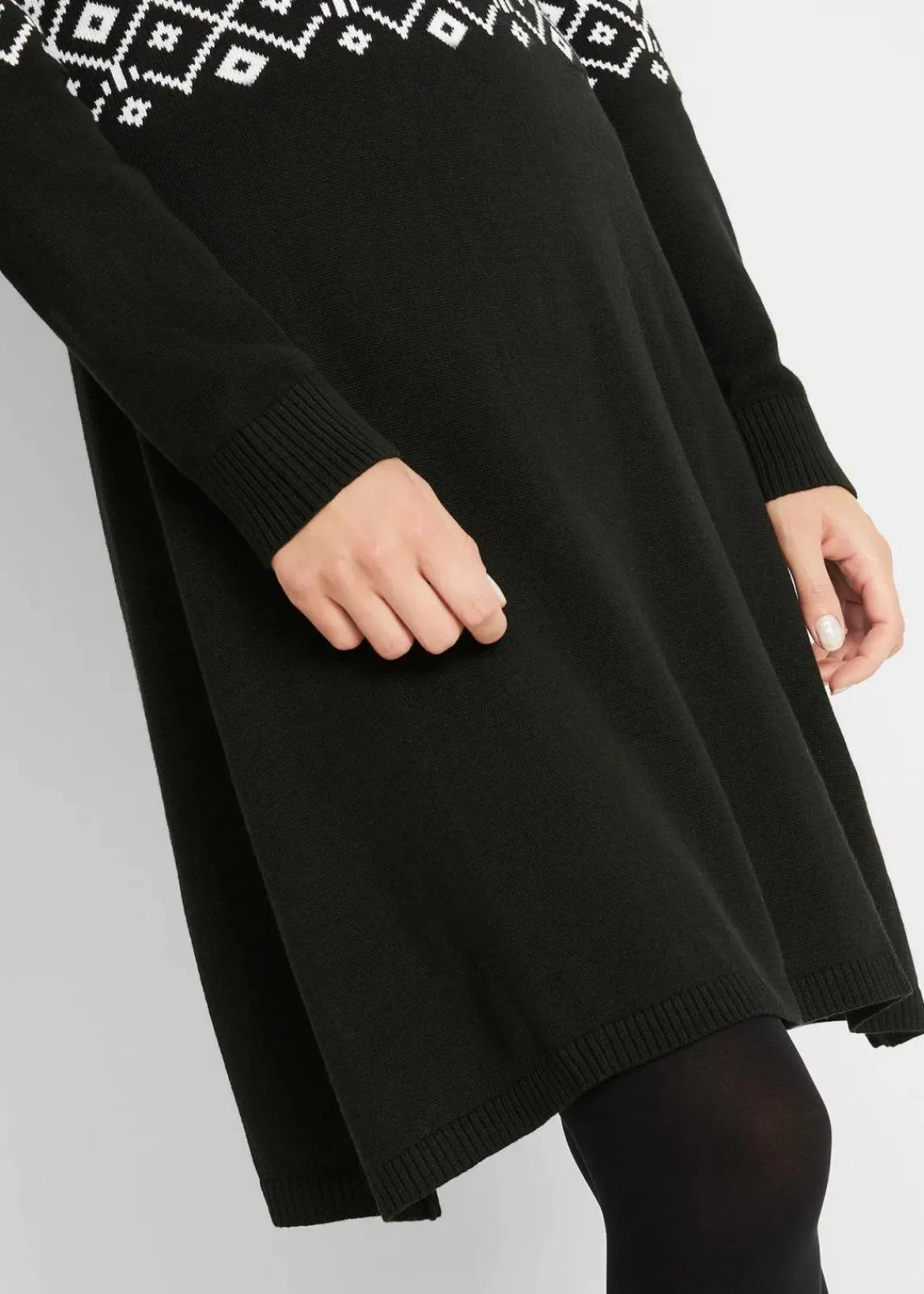 bonprix Bekleidung·Umstandsmode|Bekleidung·Pullover & Strickjacken^Strickkleid mit Norwegermuster schwarz/weiß norwegermuster