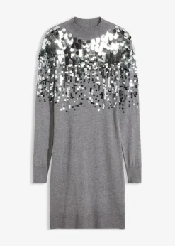 bonprix Bekleidung·Umstandsmode|Bekleidung·Pullover & Strickjacken^Strickkleid mit Pailletten grau meliert