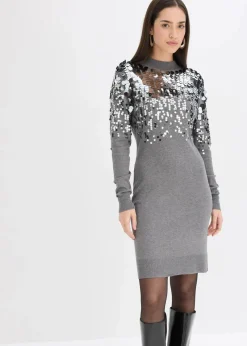 bonprix Bekleidung·Umstandsmode|Bekleidung·Pullover & Strickjacken^Strickkleid mit Pailletten grau meliert