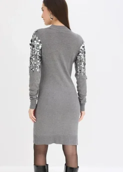 bonprix Bekleidung·Umstandsmode|Bekleidung·Pullover & Strickjacken^Strickkleid mit Pailletten grau meliert