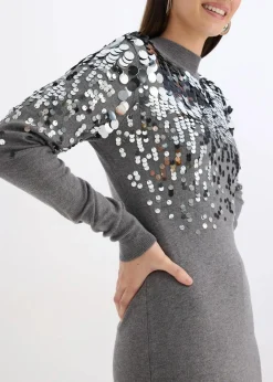 bonprix Bekleidung·Umstandsmode|Bekleidung·Pullover & Strickjacken^Strickkleid mit Pailletten grau meliert