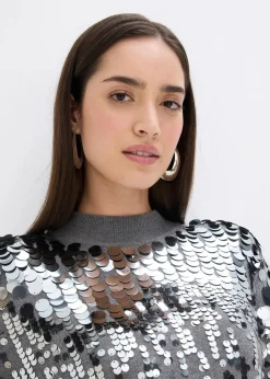 bonprix Bekleidung·Umstandsmode|Bekleidung·Pullover & Strickjacken^Strickkleid mit Pailletten grau meliert