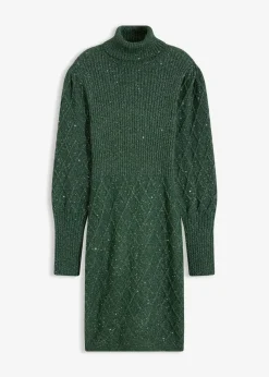 bonprix Kleider|Strickmode^Strickkleid mit Pailletten dunkelgrün