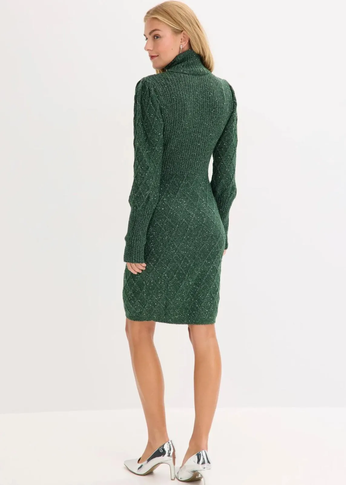 bonprix Kleider|Strickmode^Strickkleid mit Pailletten dunkelgrün