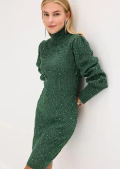 bonprix Kleider|Strickmode^Strickkleid mit Pailletten dunkelgrün