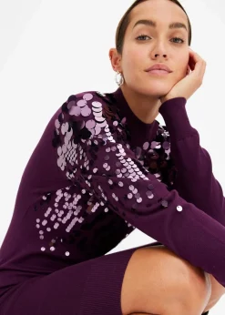 bonprix Kleider|Strickmode^Strickkleid mit Pailletten holunderbeere