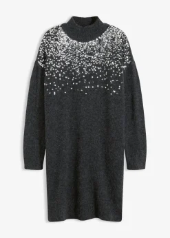 bonprix Bekleidung·Umstandsmode|Bekleidung·Pullover & Strickjacken^Strickkleid mit Pailletten-Applikation anthrazit meliert