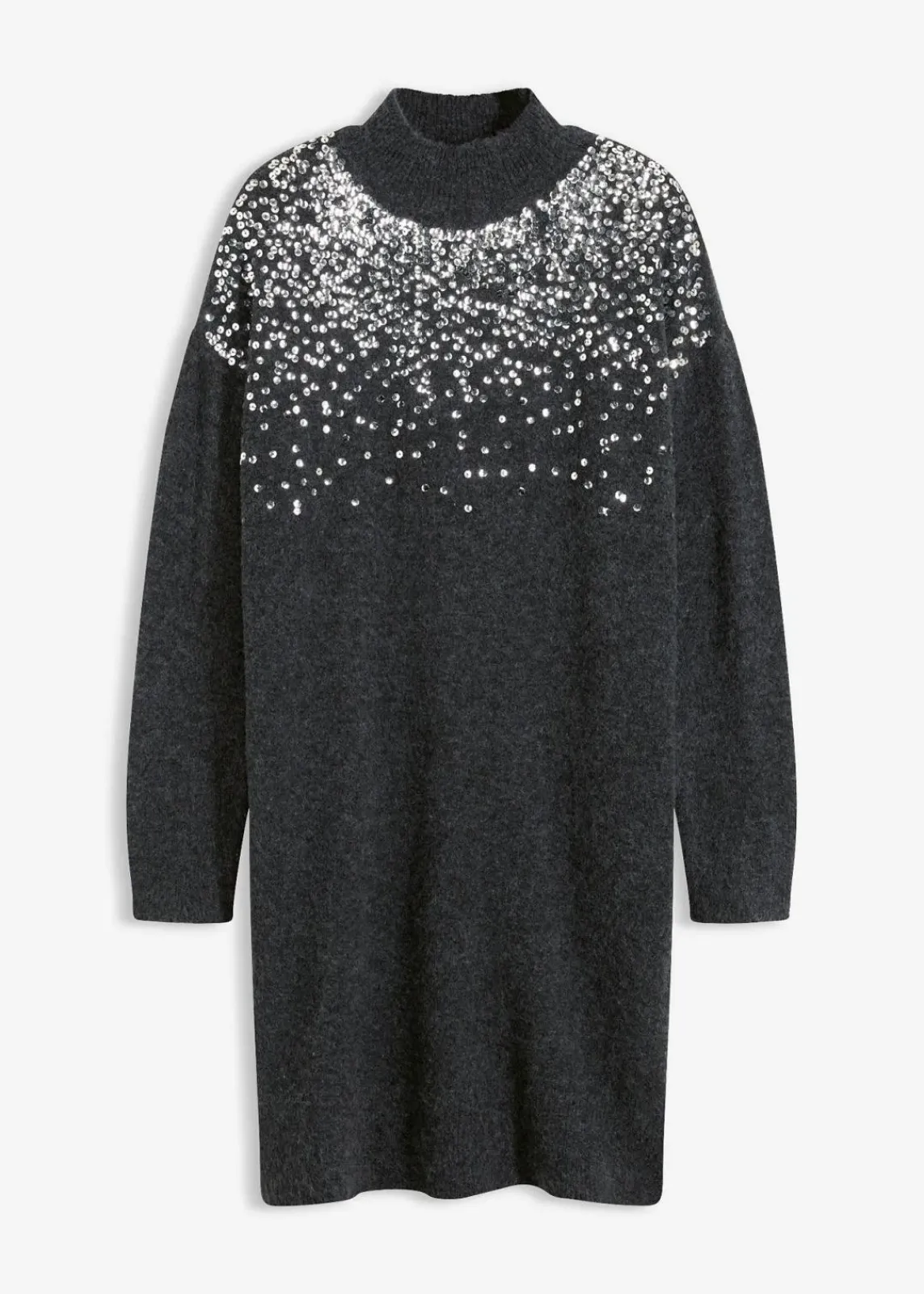 bonprix Bekleidung·Umstandsmode|Bekleidung·Pullover & Strickjacken^Strickkleid mit Pailletten-Applikation anthrazit meliert