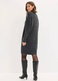 bonprix Bekleidung·Umstandsmode|Bekleidung·Pullover & Strickjacken^Strickkleid mit Pailletten-Applikation anthrazit meliert
