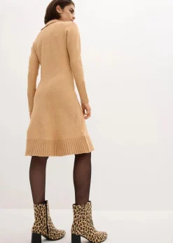bonprix Strickmode|Kleider^Strickkleid mit Polokragen cappuccino