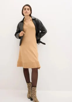 bonprix Strickmode|Kleider^Strickkleid mit Polokragen cappuccino