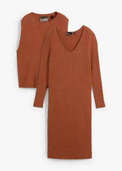 bonprix Bekleidung·Umstandsmode|Strickmode^Strickkleid mit Pullunder 2tlg. Set kastanienbraun
