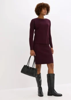 bonprix Bekleidung·Umstandsmode|Strickmode^Strickkleid mit Pullunder 2tlg. Set weinrot