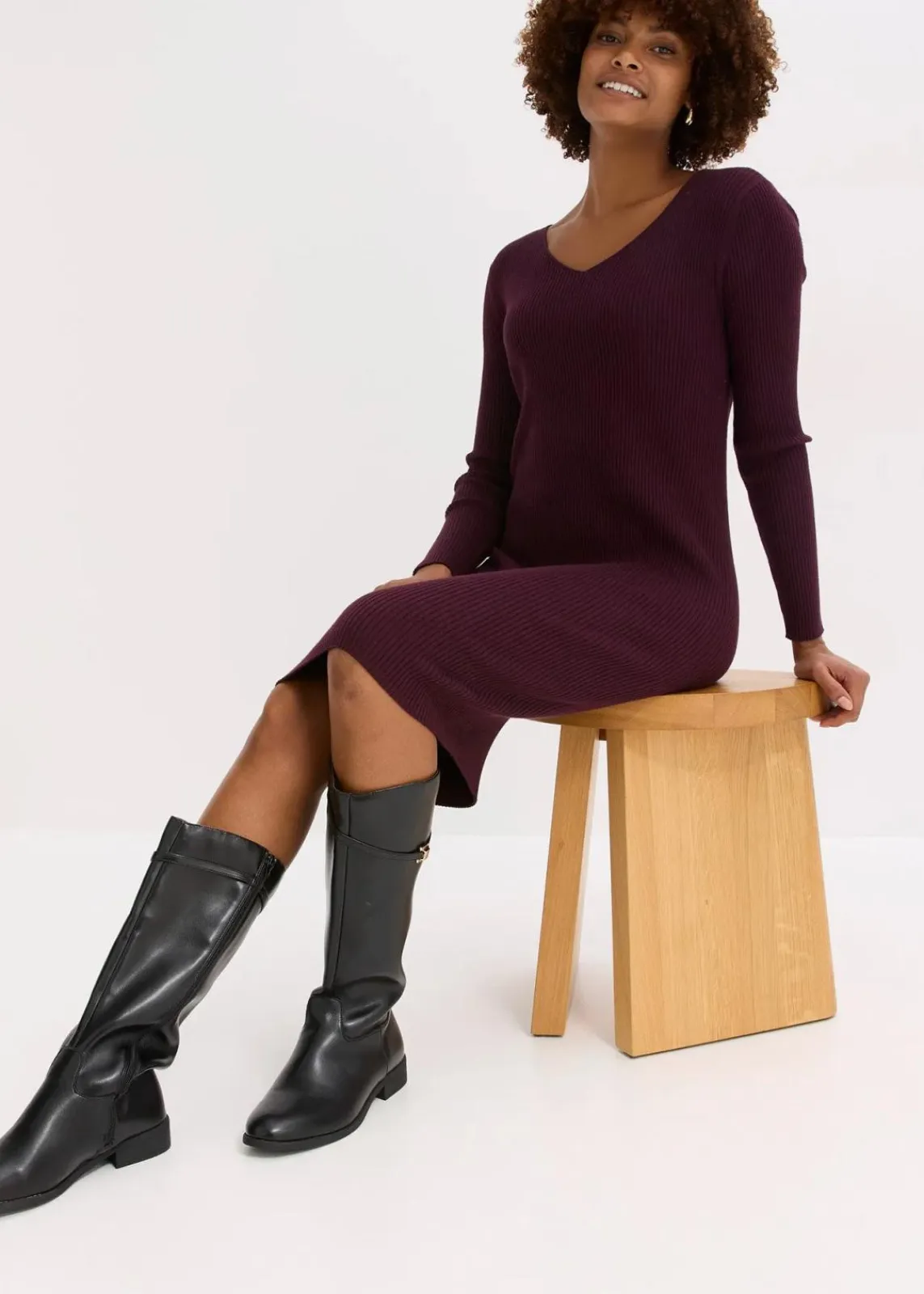 bonprix Bekleidung·Umstandsmode|Strickmode^Strickkleid mit Pullunder 2tlg. Set weinrot