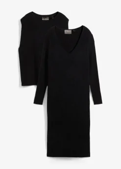 bonprix Kleider|Bekleidung·Pullover & Strickjacken^Strickkleid mit Pullunder 2tlg. Set schwarz