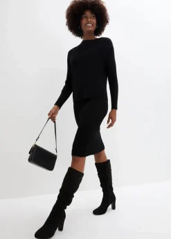 bonprix Kleider|Bekleidung·Pullover & Strickjacken^Strickkleid mit Pullunder 2tlg. Set schwarz