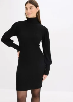 bonprix Kleider|Strickmode^Strickkleid mit Rollkragen schwarz