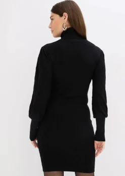 bonprix Kleider|Strickmode^Strickkleid mit Rollkragen schwarz