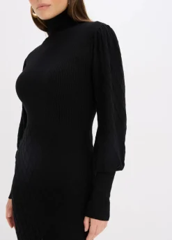 bonprix Kleider|Strickmode^Strickkleid mit Rollkragen schwarz
