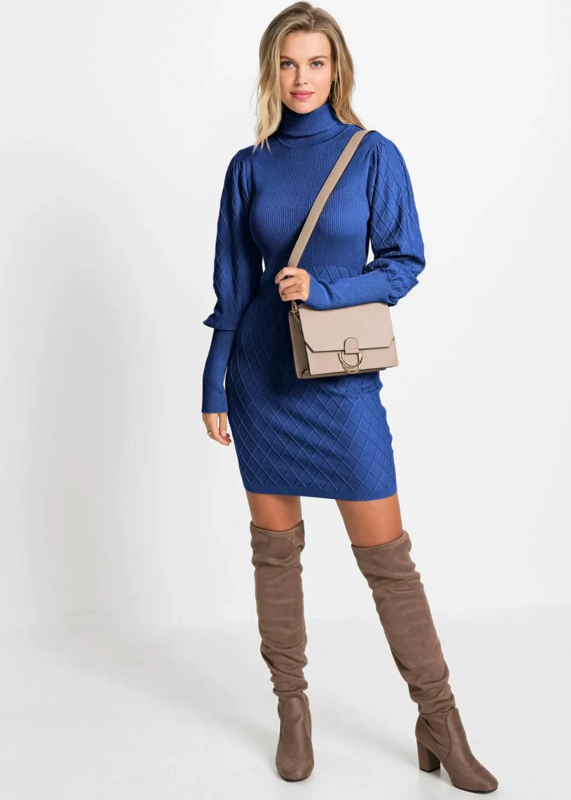 bonprix Kurzgrößen|Bekleidung·Umstandsmode^Strickkleid mit Rollkragen mitternachtsblau