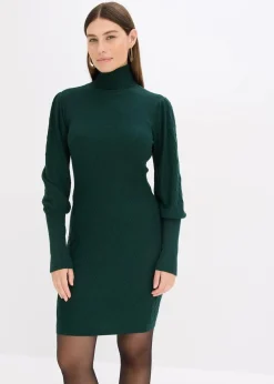 bonprix Kleider|Strickmode^Strickkleid mit Rollkragen tiefgrün