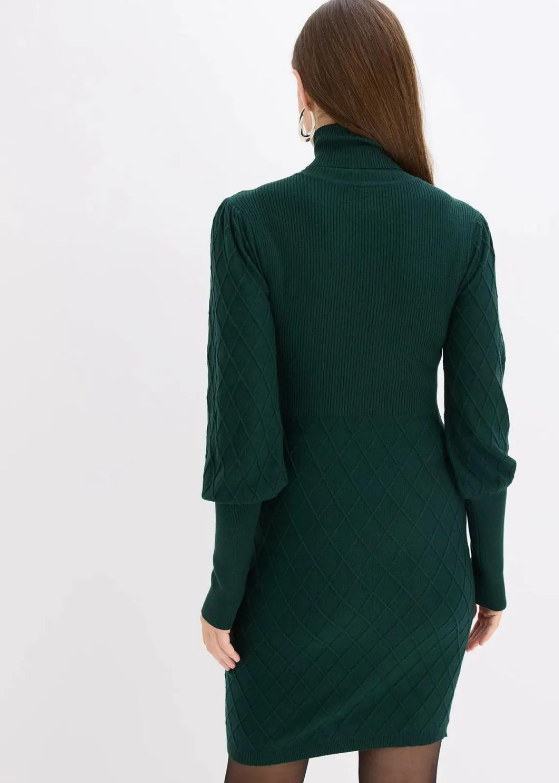 bonprix Kleider|Strickmode^Strickkleid mit Rollkragen tiefgrün
